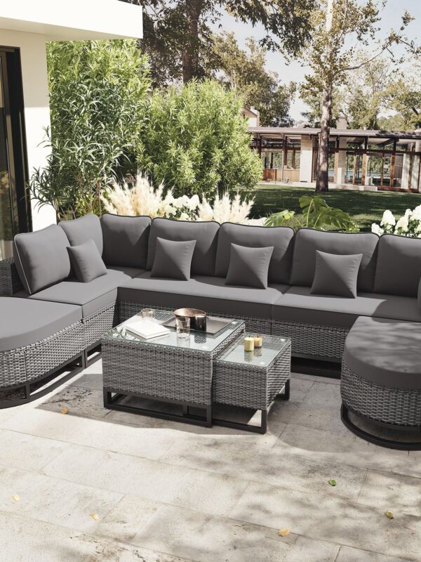 Walker Edison | Outdoor Rattan 7 Pieces Wicker Sofa Set with Coffee Table