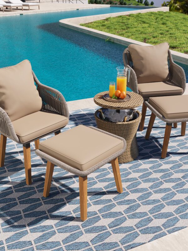 Walker Edison | 5 Piece Outdoor Patio Chat Set with Ottomans and Side Table