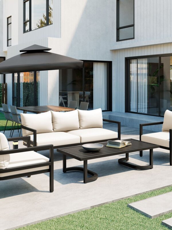 Walker Edison | Curve Design Steal Outdoor Sofa Set