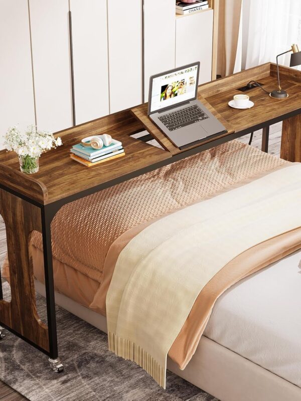 Walker Edison | Height Adjustable Queen Size Overbed Desk Table with Wheels