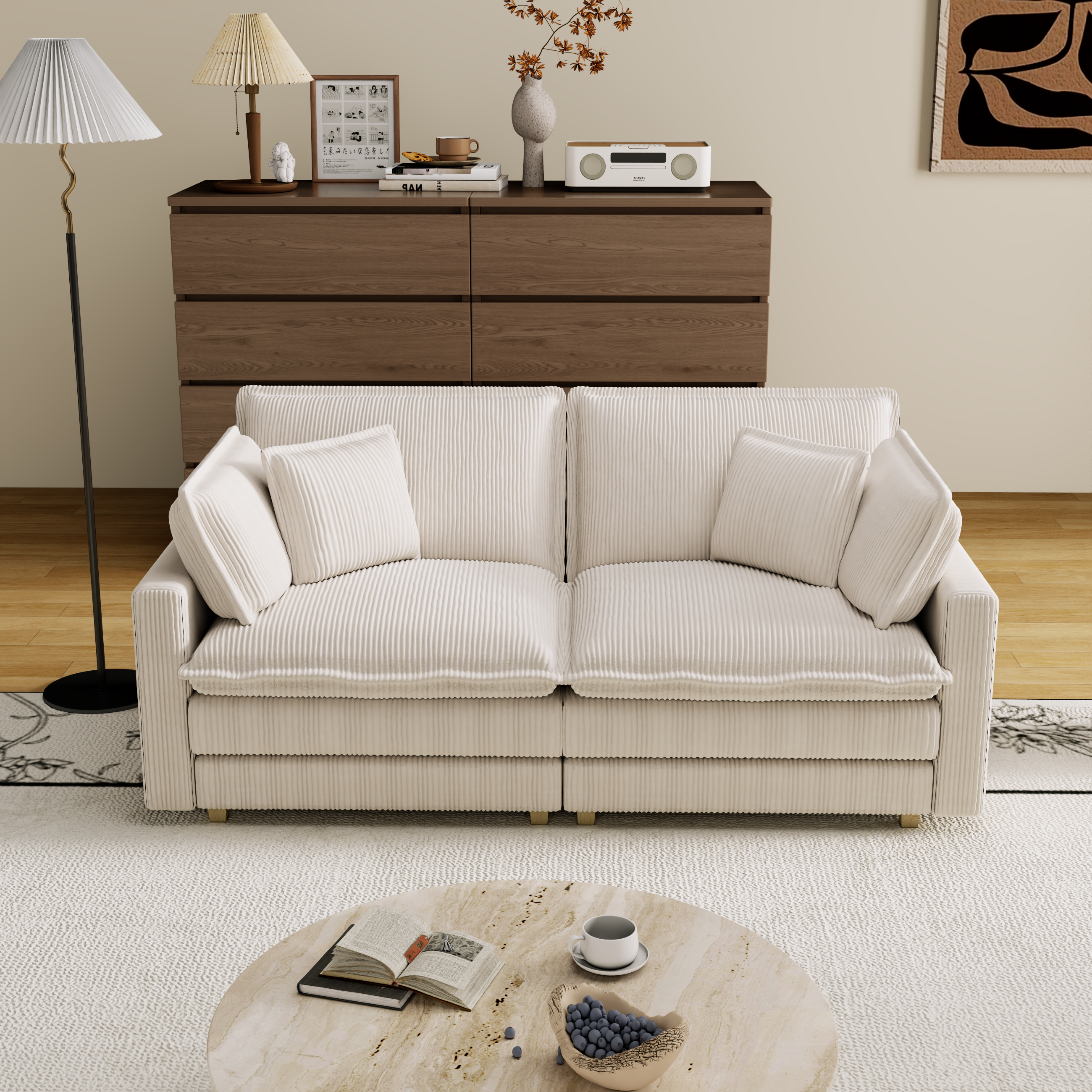 Walker Edison | Deep Seat Loveseat Sofa with Pillows