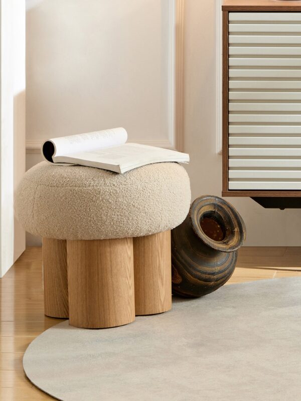Walker Edison | Minimalist Curve Wooden Mushroom Boucle Stool