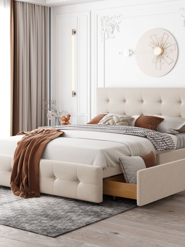 Walker Edison | Upholstered Queen Platform Bed with Storage