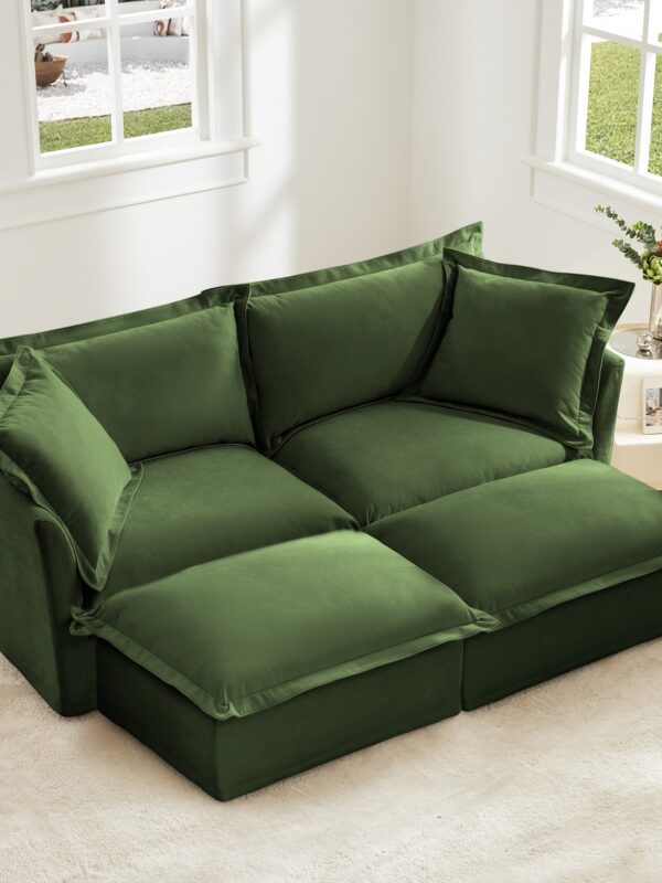 Walker Edison | Wide Deep Seat Slipcovered Loveseat Sofa with 2 Ottomans