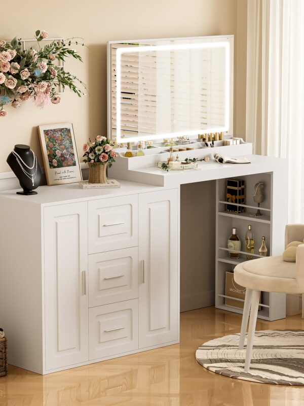 Walker Edison | 59' Dresser and Makeup Vanity Desk with Mirror