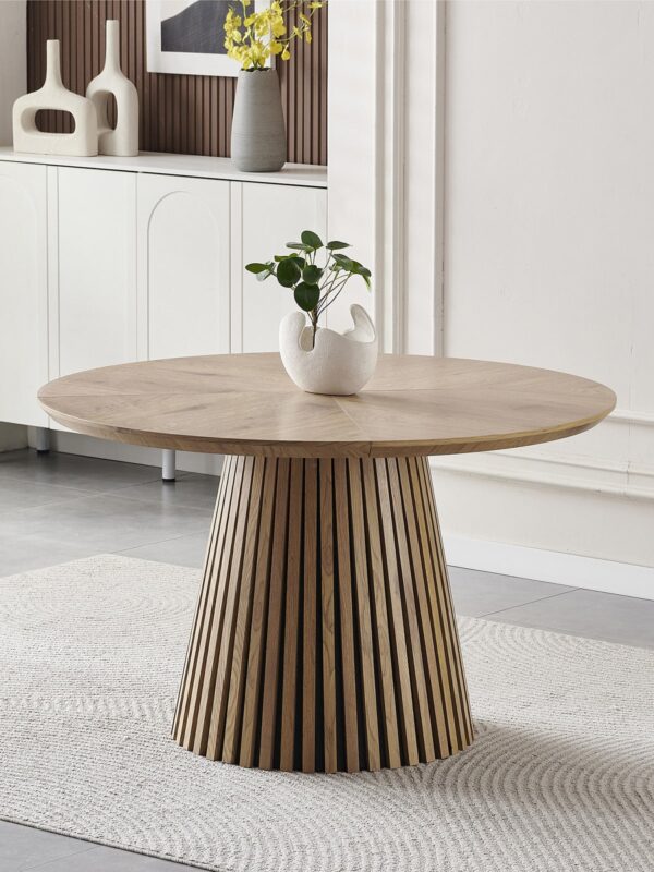 Modern Round Reeded Wooden Dining Table