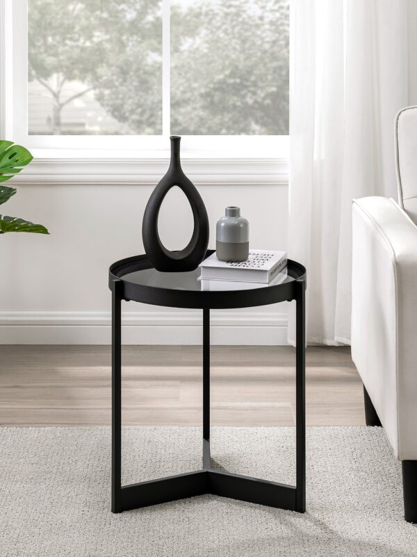 Modern Glass and Metal Round Side Table